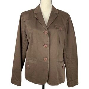Izod Stretch 3 Button Blazer Women Large Career Brown Pockets Cotton Spandex